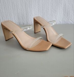 Chic Tan Women's Heels with Clear Straps